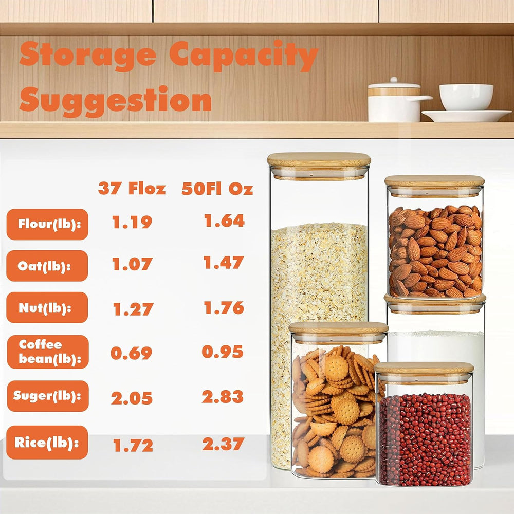 Glass Storage Containers with Airtight Bamboo Lids Muti Size Set of 5,Pantry ...