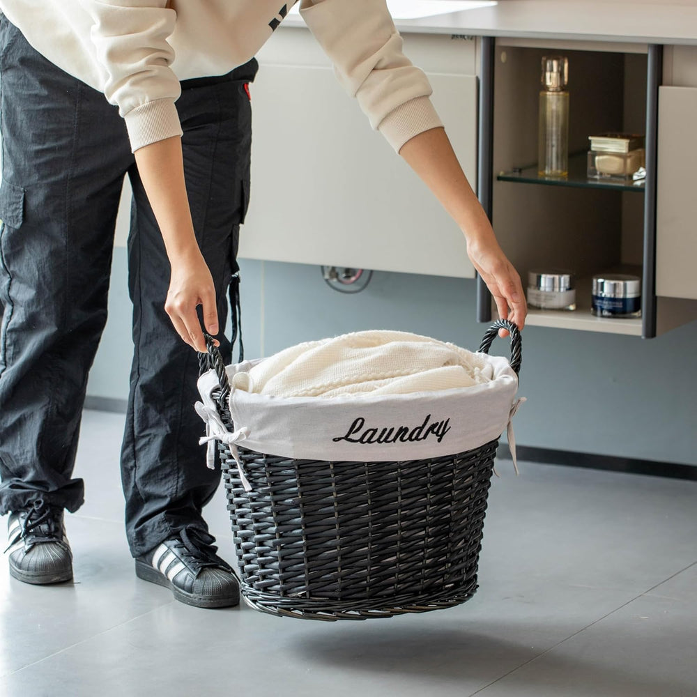 Wickerwise Handwoven Laundry Basket with Liner & Handles - Boho Decorativ...
