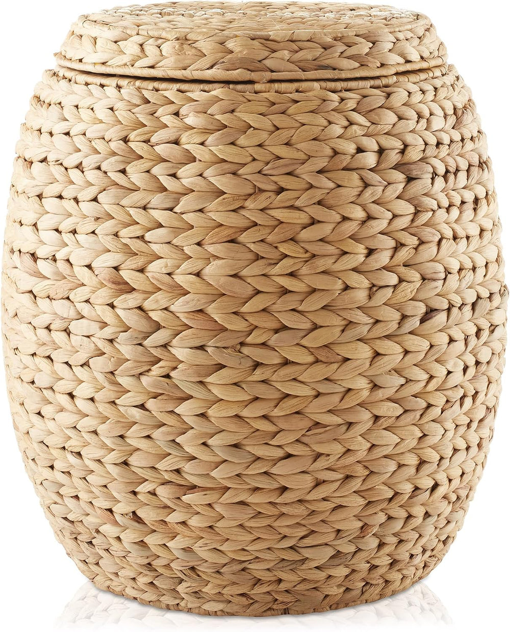 Casafield Round Storage Basket with Lid - Natural, Handwoven Water Hyacinth O...