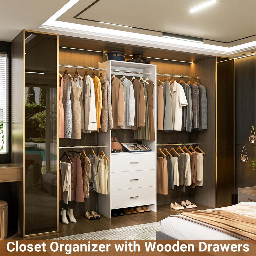 Aheaplus Closet System, 4.2-9Ft Closet Organizer with with 4 Rods, White