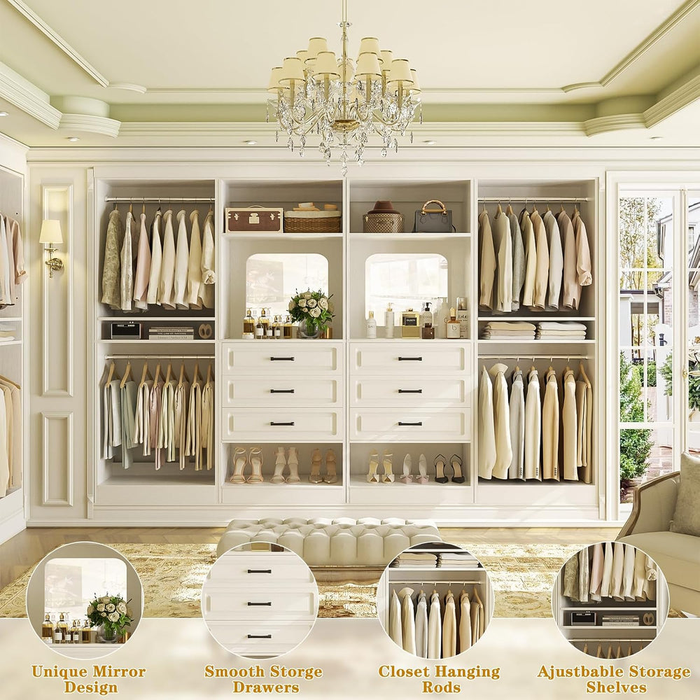 Unikito Closet System, 100" Closet Organizer with Drawers & Mirrors,...