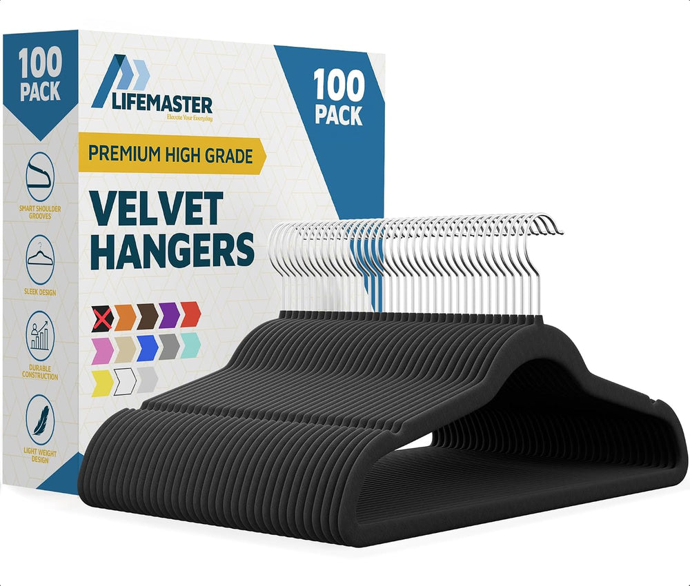 Lifemaster Velvet Non-Slip Plastic Hanger Set - 100 Pieces Non-Slip Clothes H...