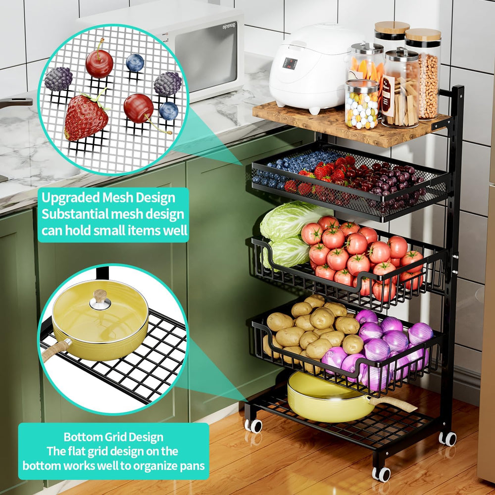 HapiRm Fruit Basket Kitchen Cart - Floor 5 Tier Adjustable Fruit and Vegetabl...