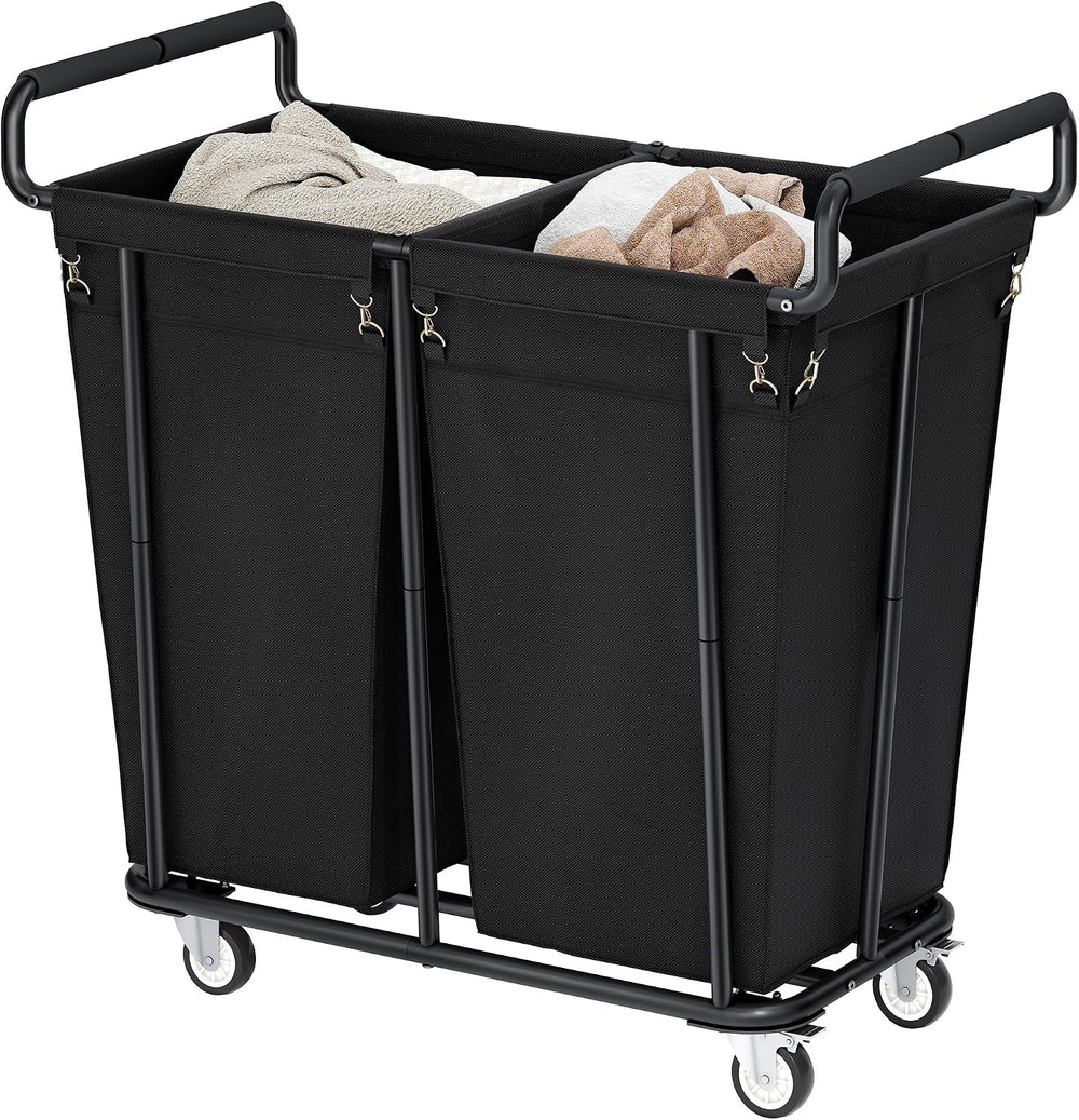Gewudraw Heavy Duty Laundry Hamper with Wheels 2 Section, 360L, Black