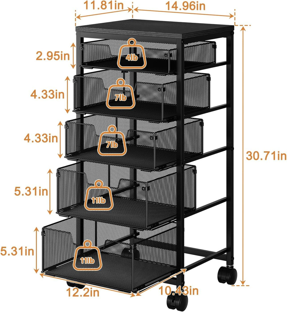 Kitchen Storage Cart with Drawer, 5-Tier Fruit Vegetable Storage Cart, Kitche...