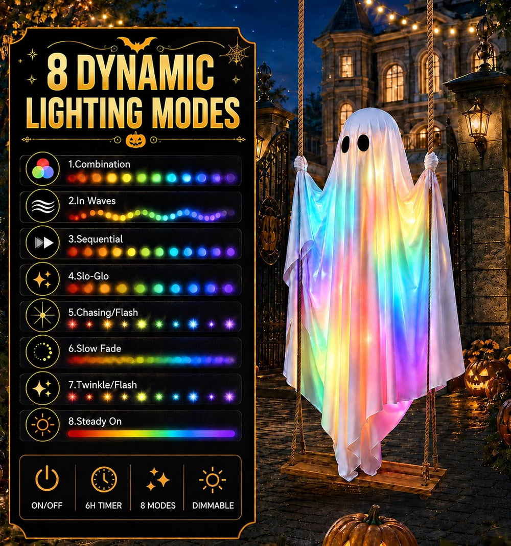Halloween Decorations Outdoor - 5.5FT Large Hanging Swing Ghost