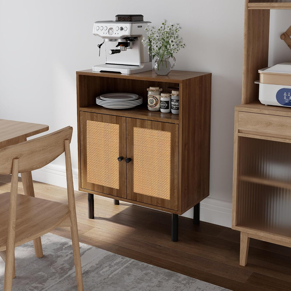 Rattan Storage Cabinet, Boho Accent Cabinet with Double Doors