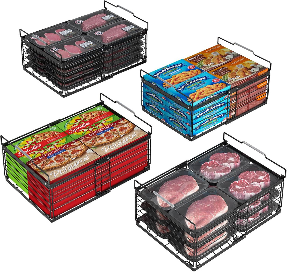 ADRIMER Freezer Organizer Bins, 4 Packs Foldable & Stackable Chest Freeze...