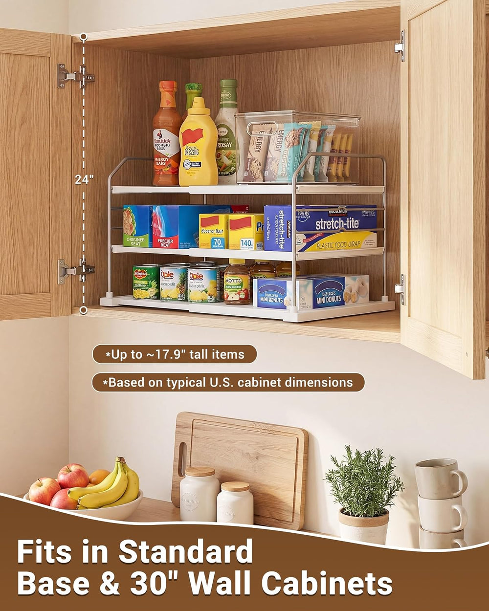 EVERIE Extendable 3-Tier Kitchen Cabinet & Pantry Organizer for Plastic W...