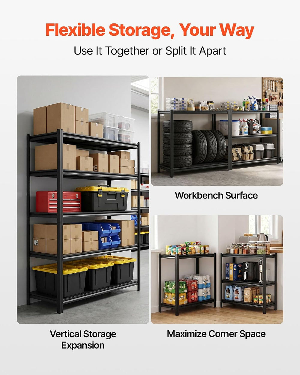 VEVOR Storage Shelves, 5-Tier Adjustable, 2500 lbs Capacity, Heavy Duty Garag...