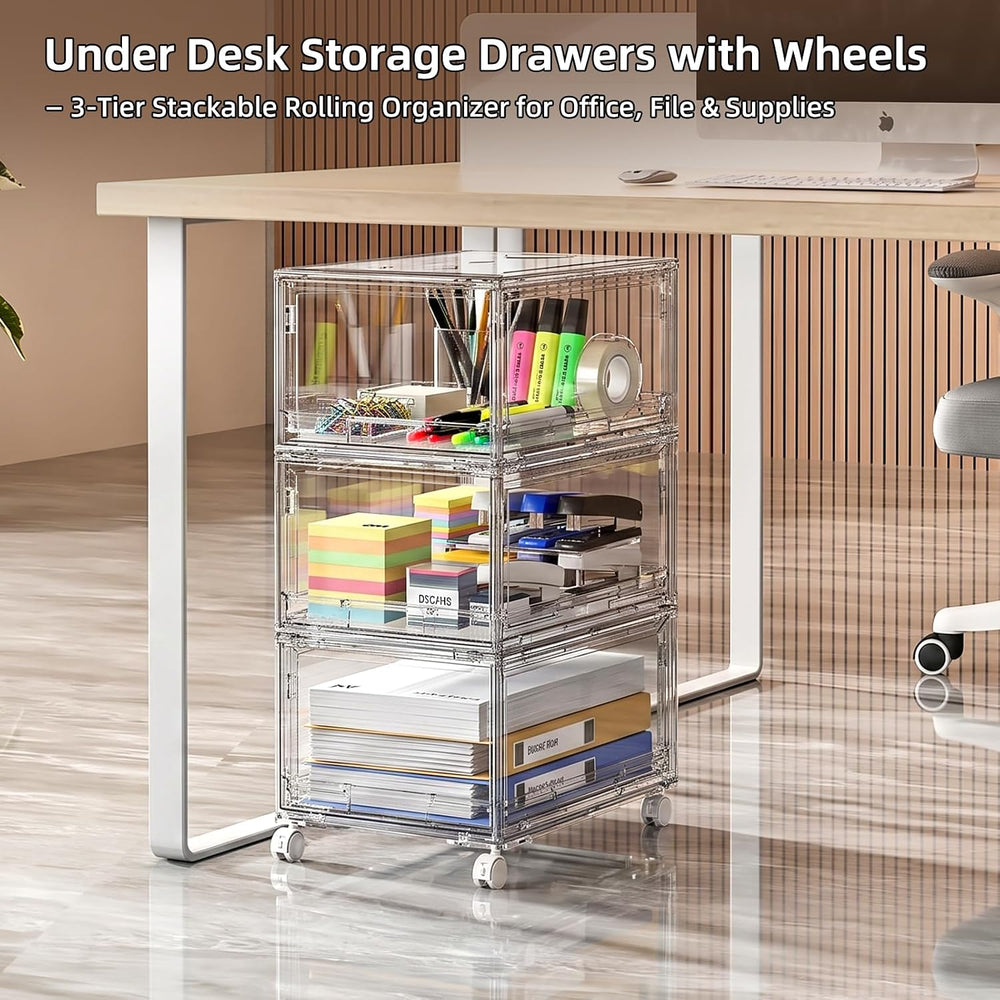 Large Clear Storage 3 Drawer Organizer with Wheels for Closet