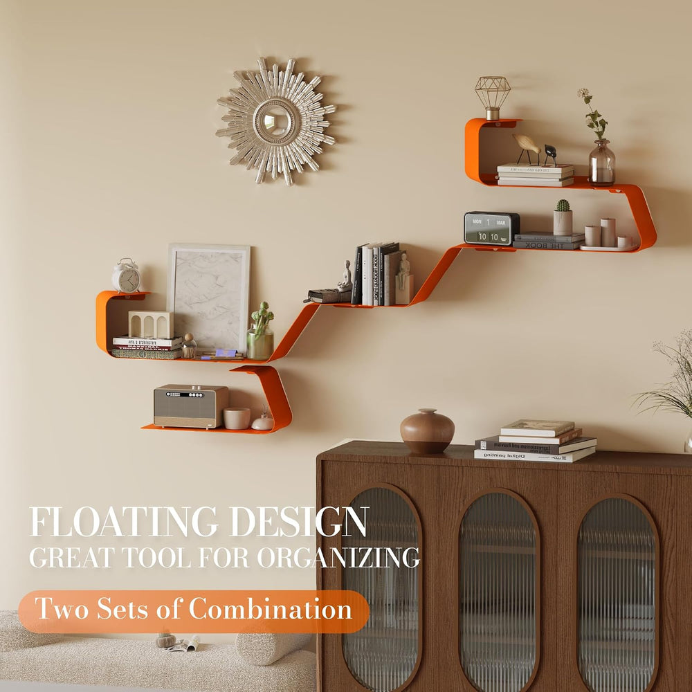 Sttoraboks Floating Wall Shelves Set of 3, Metal Mounted Shelf with Unique De...