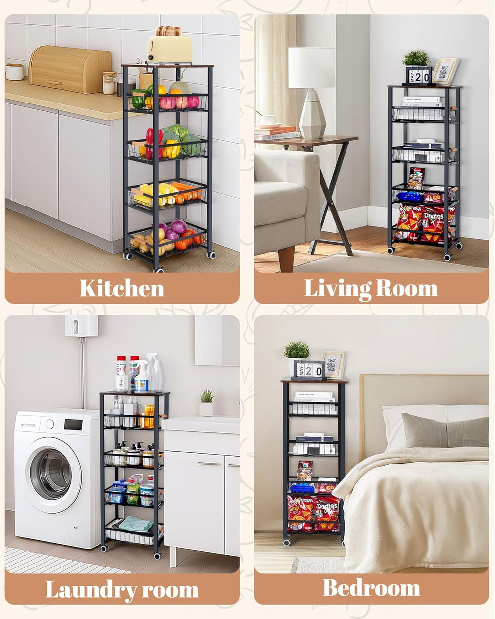 Mythinglogic 5-Tier Fruit & Vegetable Organizer with 4 Pull-Out Baskets