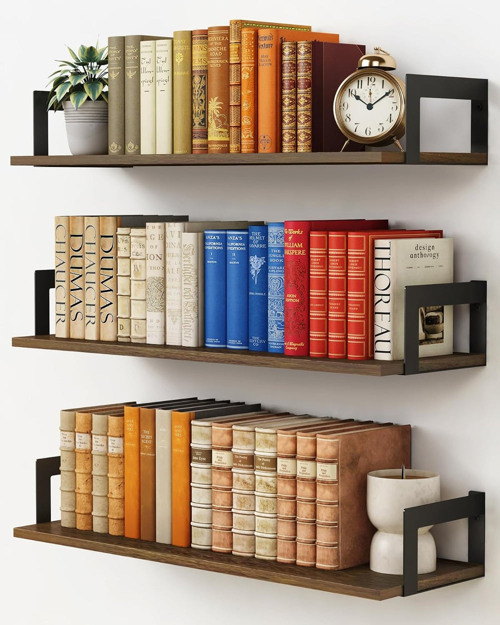 Harwaya Floating Book Shelves for Wall 3-Pack, 24 Inch Long Wall Mount Booksh...