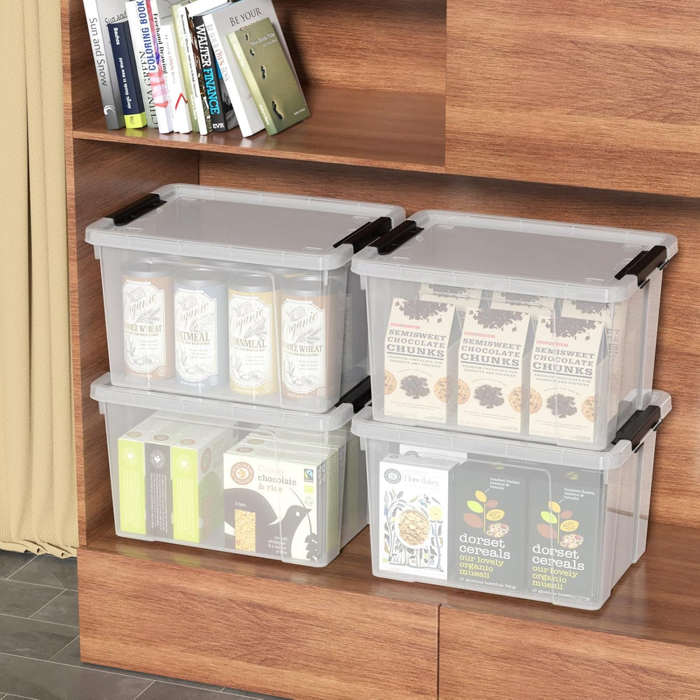 Sandmovie 6 Pack 22 Quart Clear Plastic Storage Bins with Wheels & Latchi...
