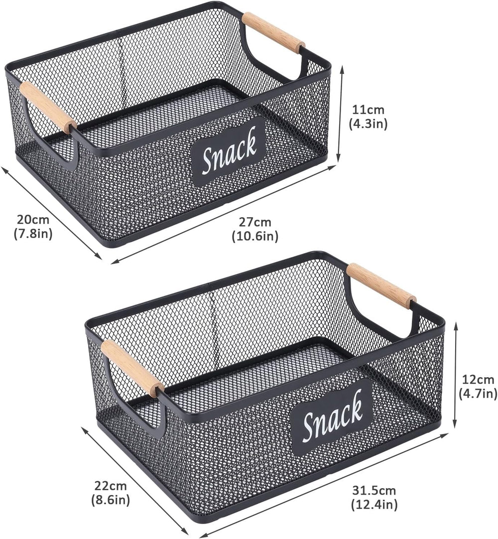 Snack Organizer, 2 Pack Metal Mesh Snack Basket with Wooden Handles, Snack Bi...