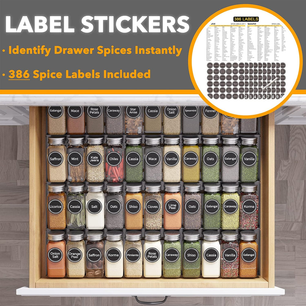 SpaceAid Spice Drawer Organizer with 44 Spice Jars, 386 Spice Labels, 4 Tier ...
