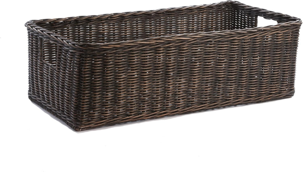 The Basket Lady Long Low Wicker Basket, XL, Walnut Brown