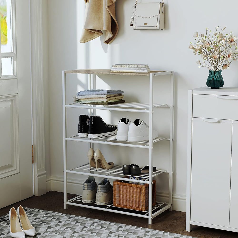 Yusong Shoe Rack Organizer, 5 Tier Industrial Shoe Storage Shelf, Narrow Stur...