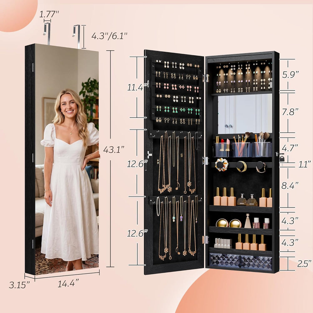 Unisakey Mirror Jewelry Cabinet,Lockable Wall or Door Mounted Jewelry Armoire...
