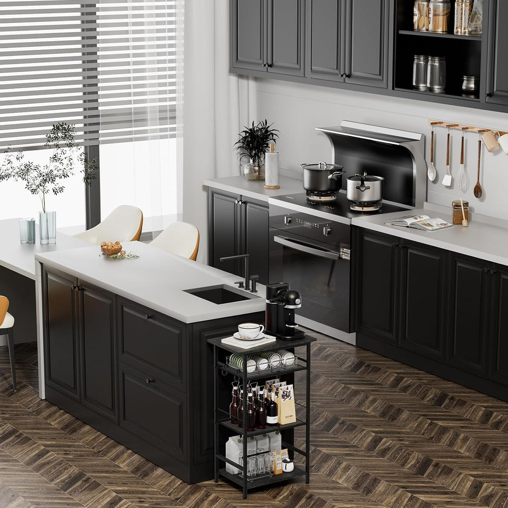 Aduanbang 3-Tier Coffee Bar Stand with Storage, Farmhouse Kitchen Cabinet, Br...
