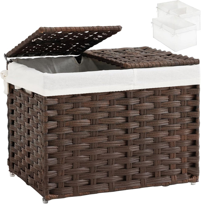 SETVSON Storage Basket with Lid, 2-Lid PE Rattan Storage Bin, Brown