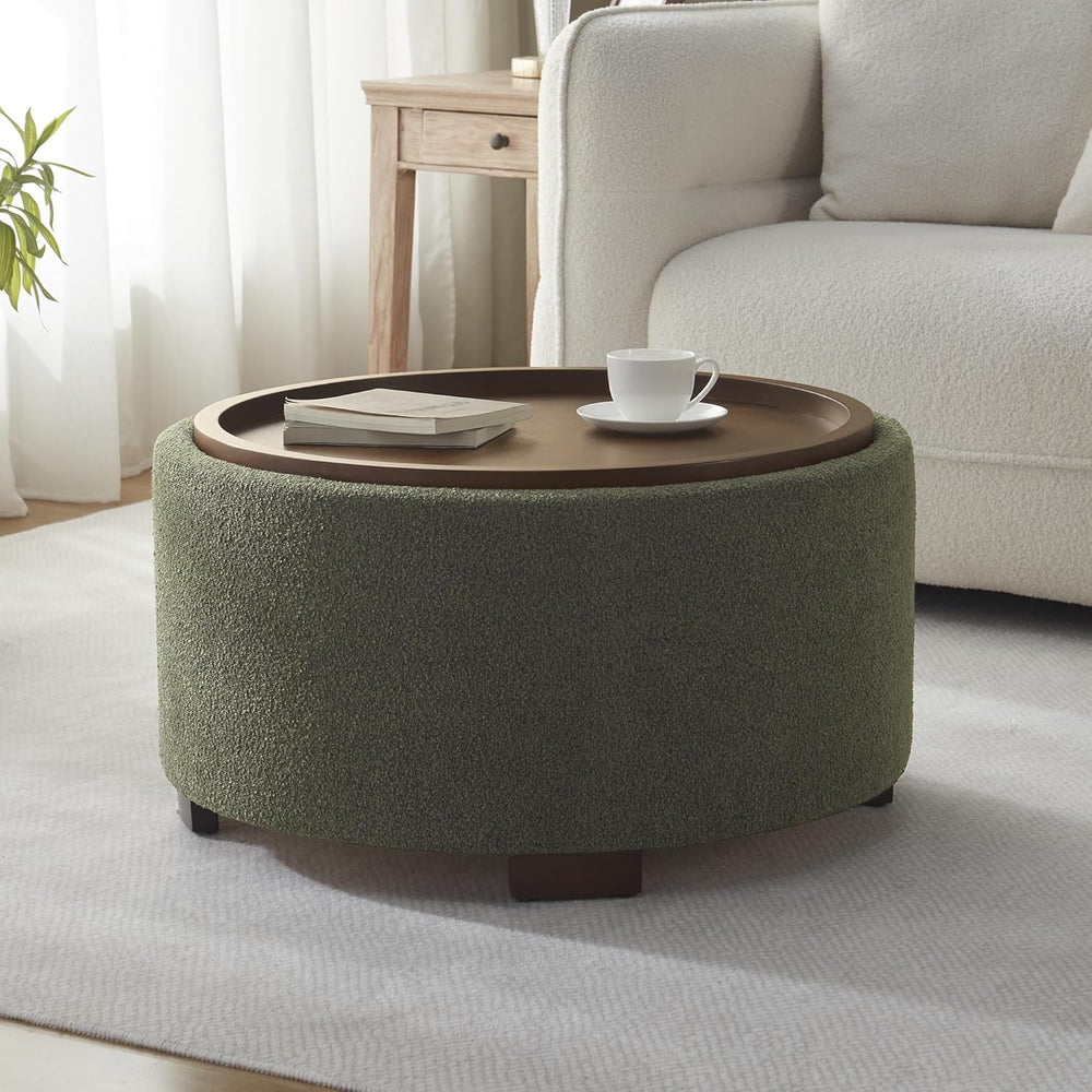 Zihanhome 30 Inch Round Storage Ottoman, Ottoman Coffee Table with Lift Off L...