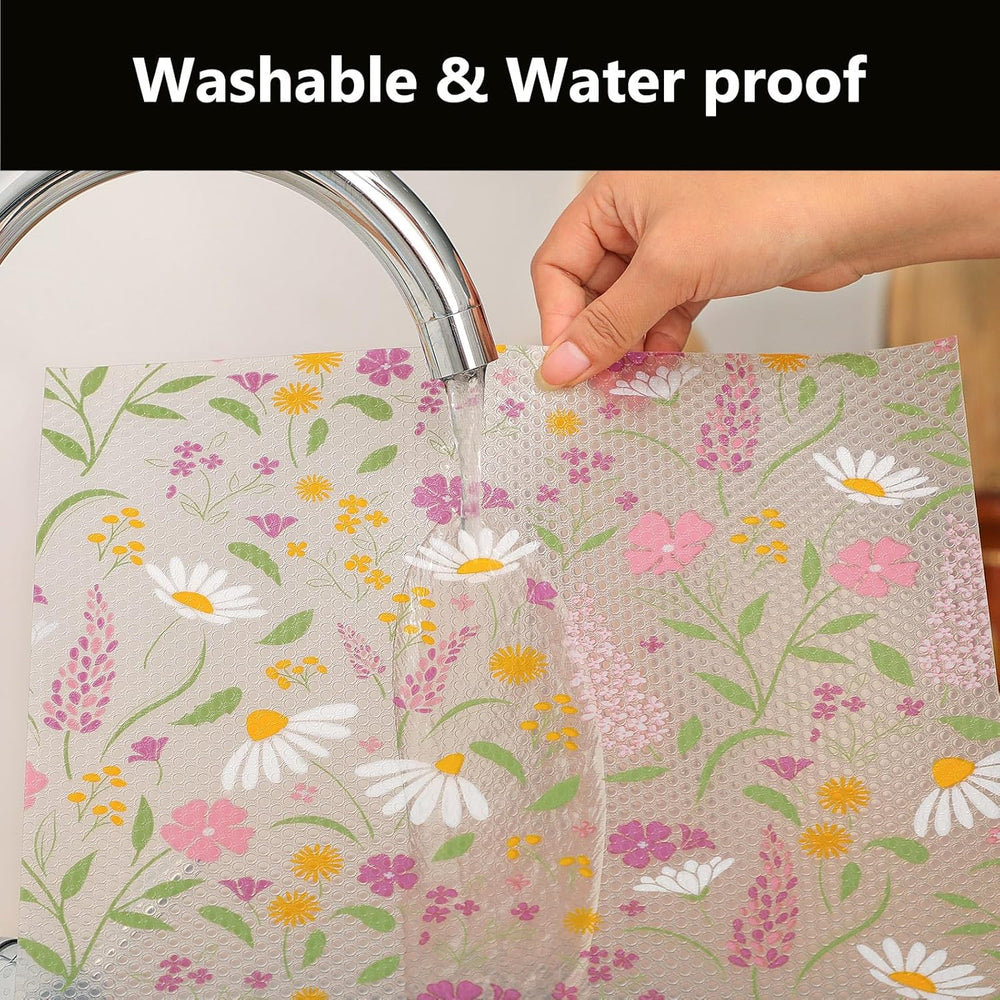INNOLITES Shelf Liner for Kitchen Cabinet, Floral Drawer Liner Non-Adhesive