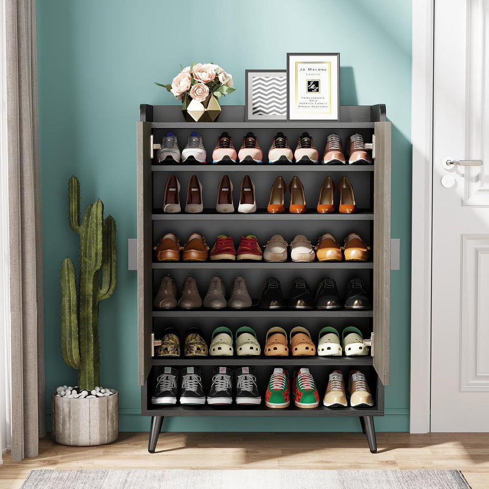 Tribesigns Shoe Cabinet with Doors, 7-Tier Shoe Storage Cabinet with Adjustab...