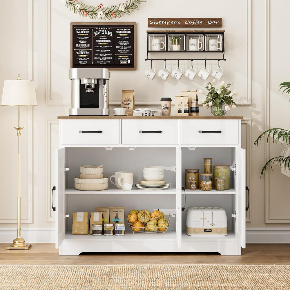 HOSTACK Kitchen Buffet Cabinet with Storage, Sideboard Coffee Bar, White