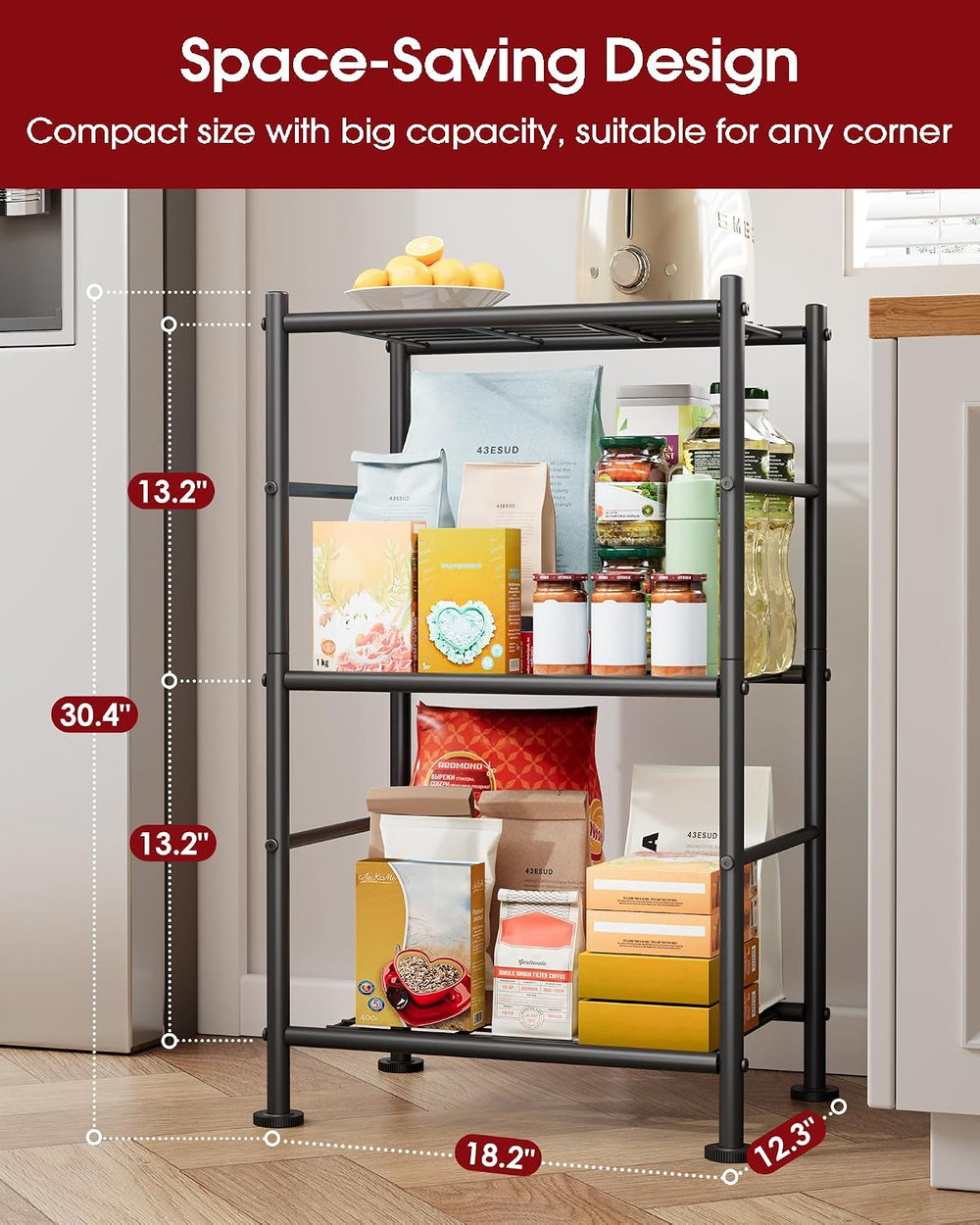 Sakugi 2-Pack Storage Shelves - 3-Tier Metal Wire Shelf Organizer, Slim Shelf...