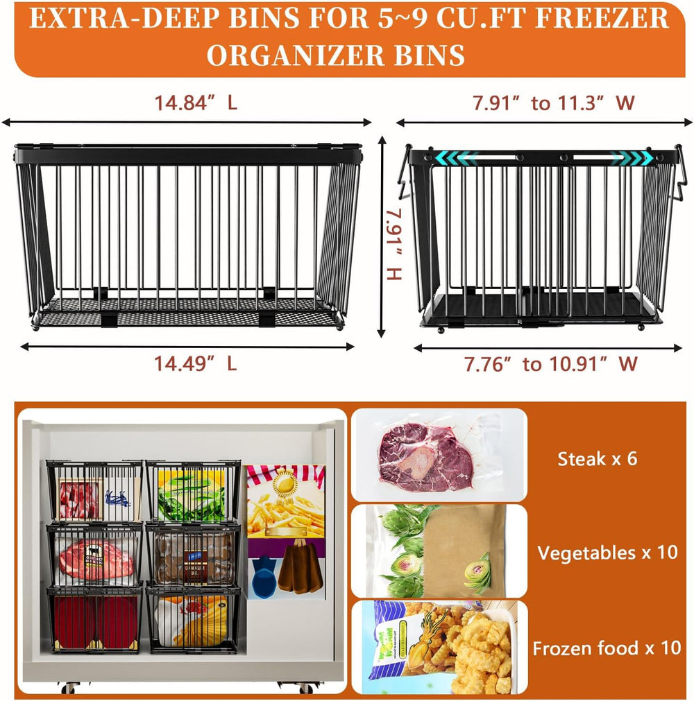 Large Freezer Organizer Bins for 5 to 9 Cu.Ft,Leak-Proof Bottom，3 Pack
