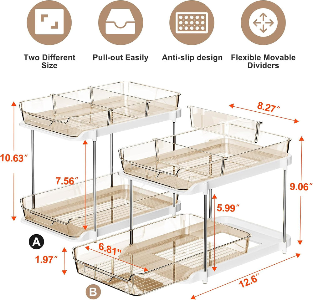 Delamu 2-Tier Multi-Purpose Bathroom Under Sink Organizers and Storage, Stack...