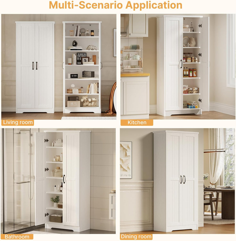 Decofy 70" Tall Storage Cabinet, Large Wood Storage Pantry Cabinet with ...