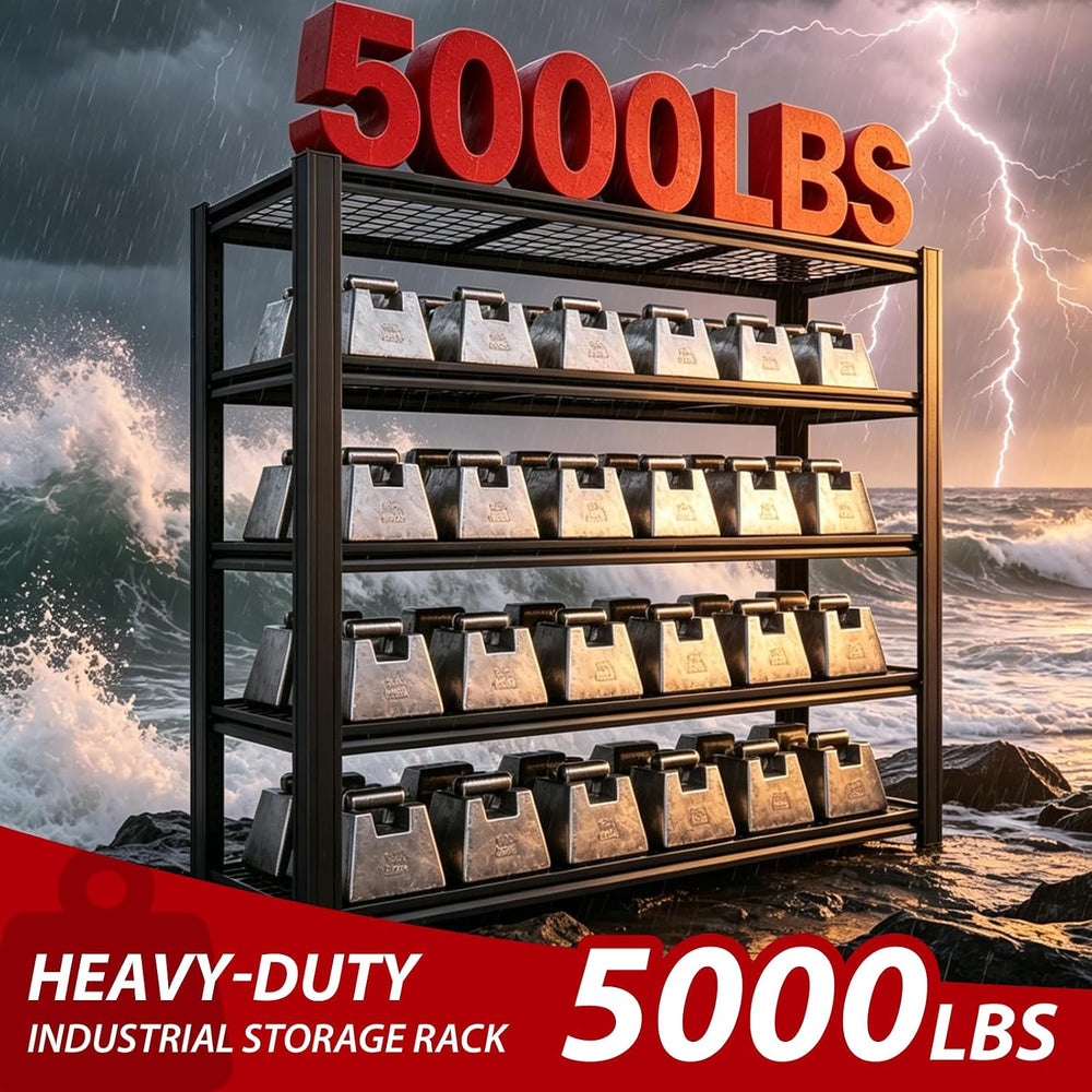 5000LBS Heavy Duty 5-Tier Adjustable Metal Garage Shelving, Tool-Free Easy As...