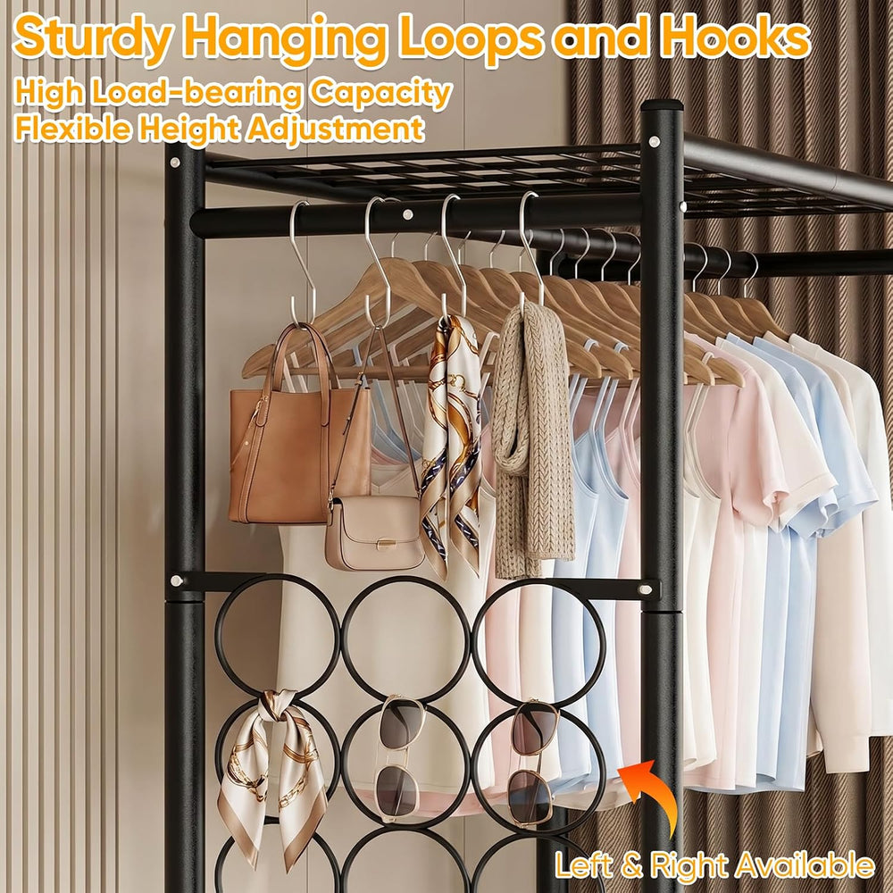 Aduanbang Heavy Duty Rolling Clothes Rack, 3 Tier Wire Shelving, Metal Garmen...