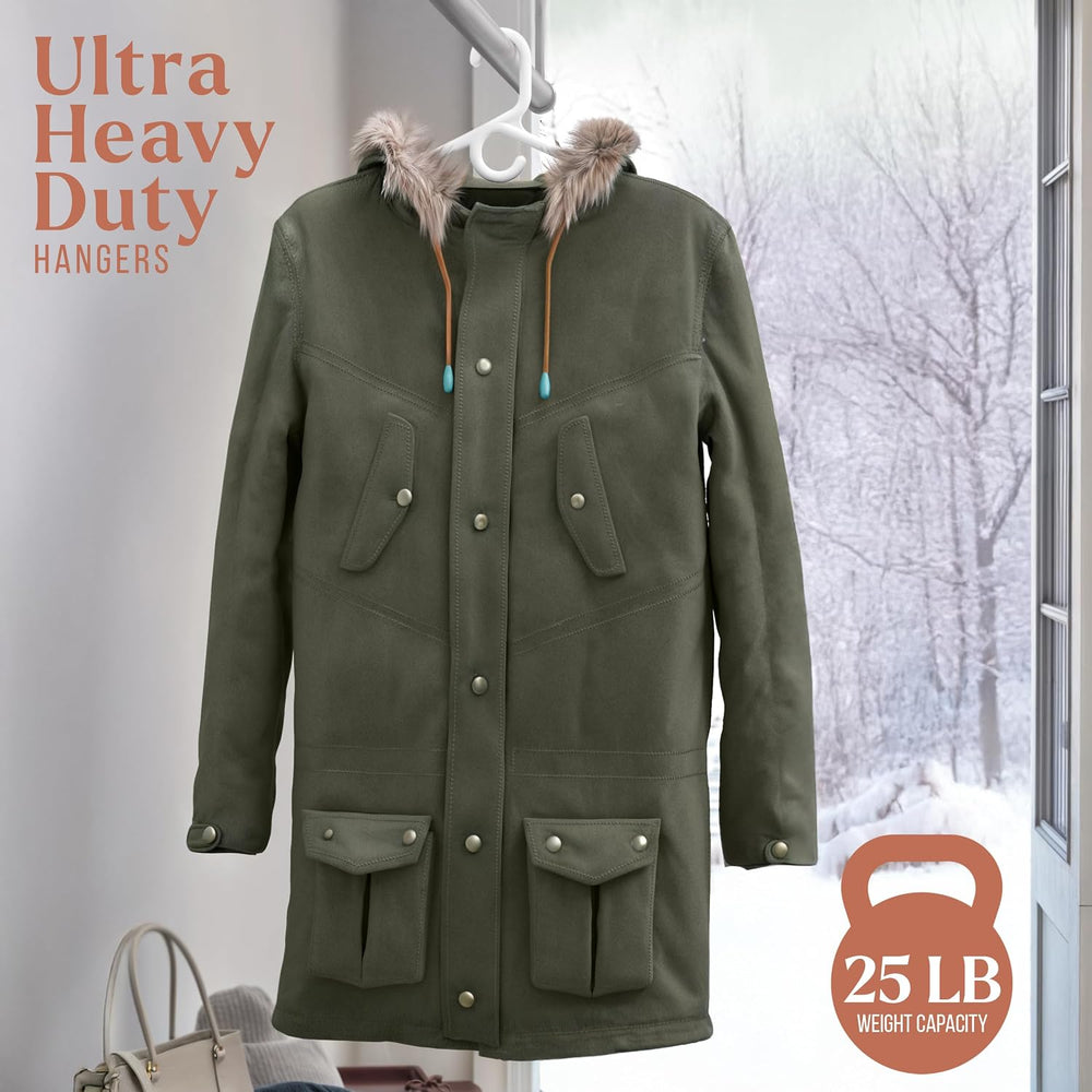 NEATERIZE Thick Heavy Duty Hangers - White Plastic Clothes Hangers 38 Pack - ...