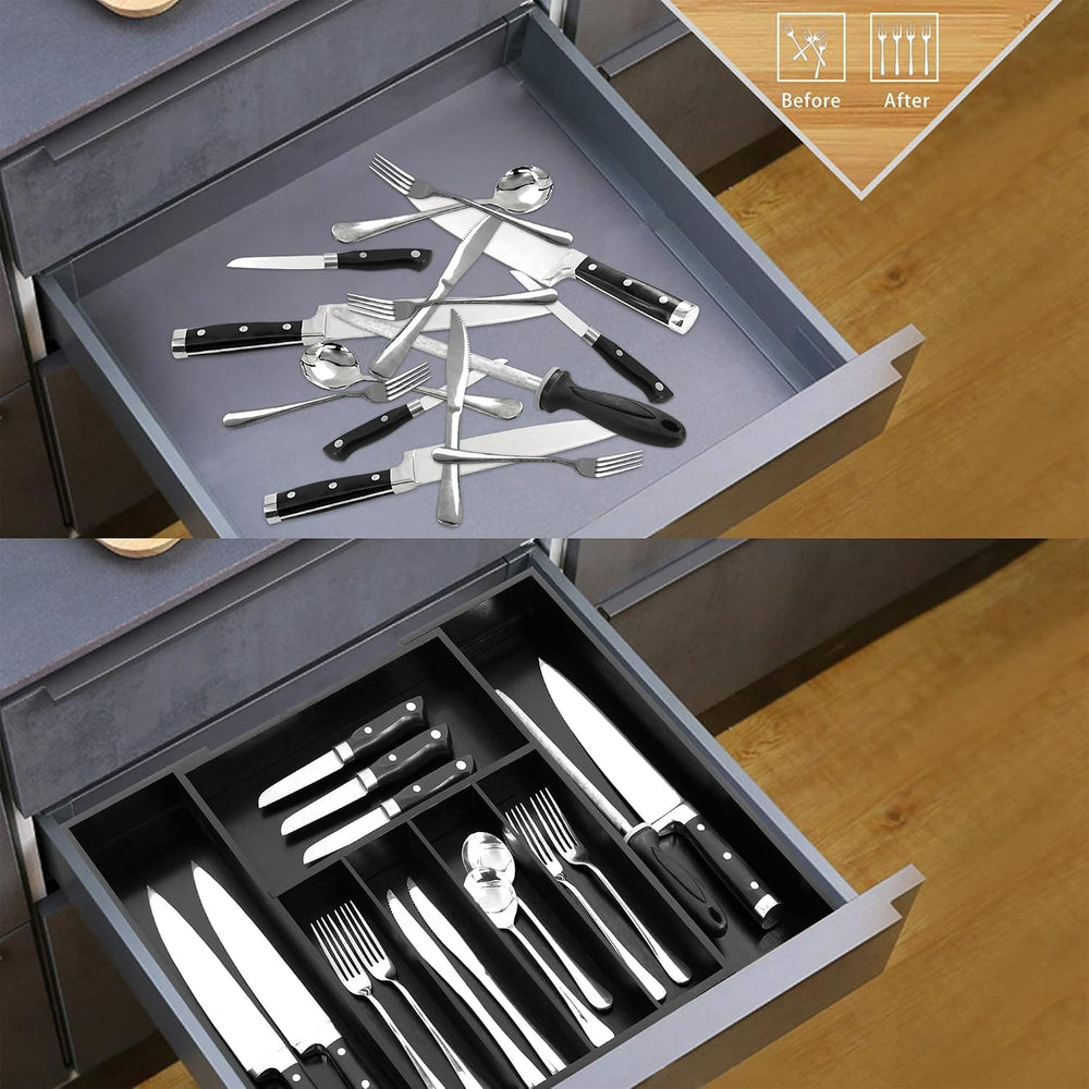 VaeFae Bamboo Drawer Organizer, Large, Black