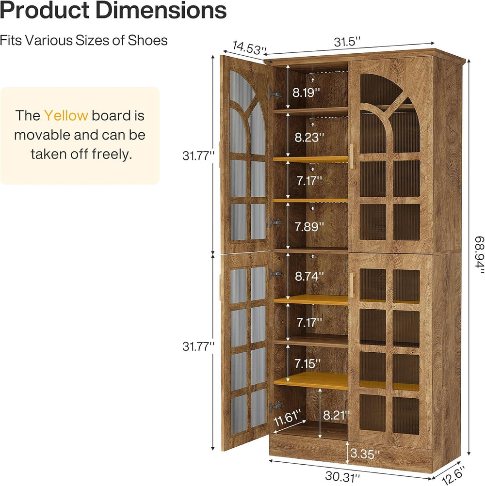 Tribesigns Tall Shoe Cabinet with Doors & Led Light, 8-Tier, Modern