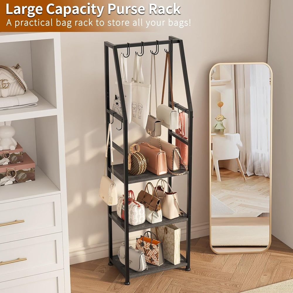 Hall Tree with Hanging Hooks,Heavy-Duty Metal Coat Rack with Shoe Shelves,3-T...