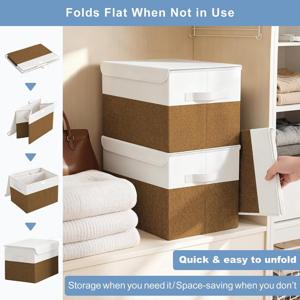 Large 17" 42 Quarts Collapsible Stackable Storage Bins with Lids [3-Pack...