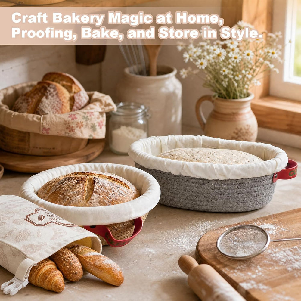 Cotton Rope Banneton Bread Proofing Basket with Beeswax Bag Set