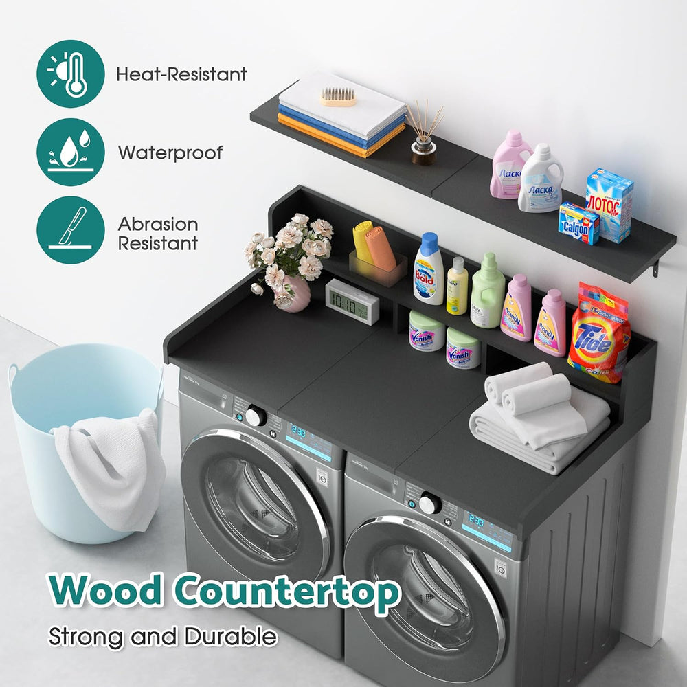 Kikihouse Washer Dryer Countertop with Floating Shelf, Wooden Laundry Counter...