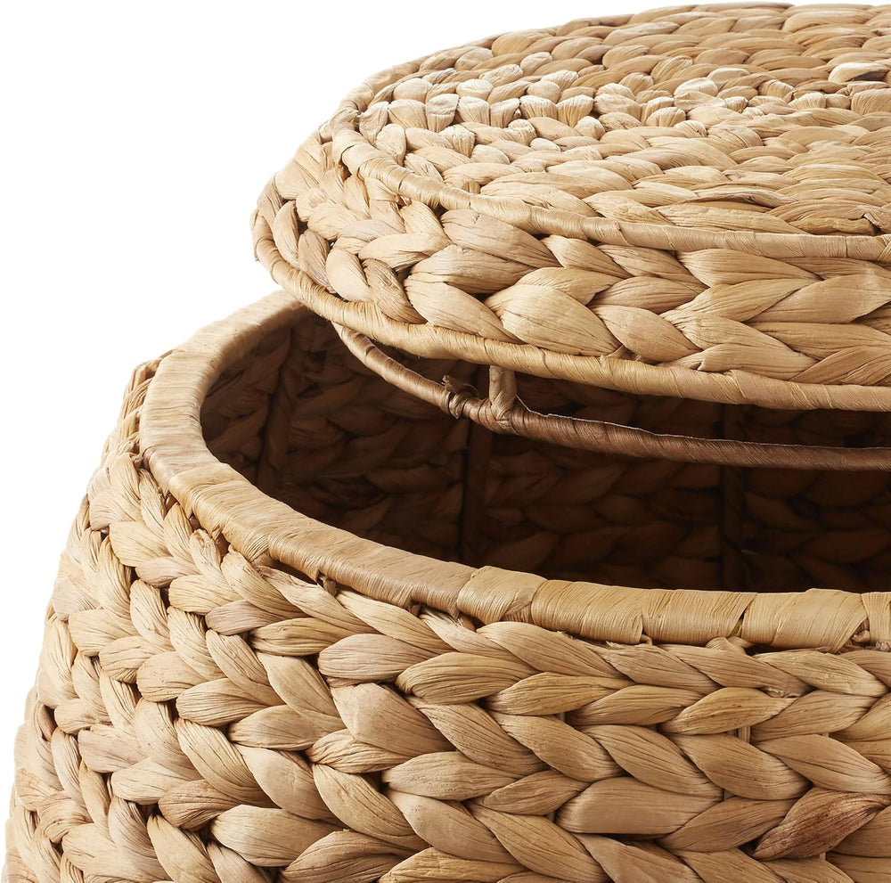 Casafield Round Storage Basket with Lid - Natural, Handwoven Water Hyacinth O...
