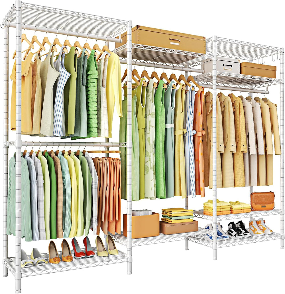 Ulif E13 Heavy Duty Clothes Rack（With 4 Hanger Rods & 8 Shelves） Freestan...