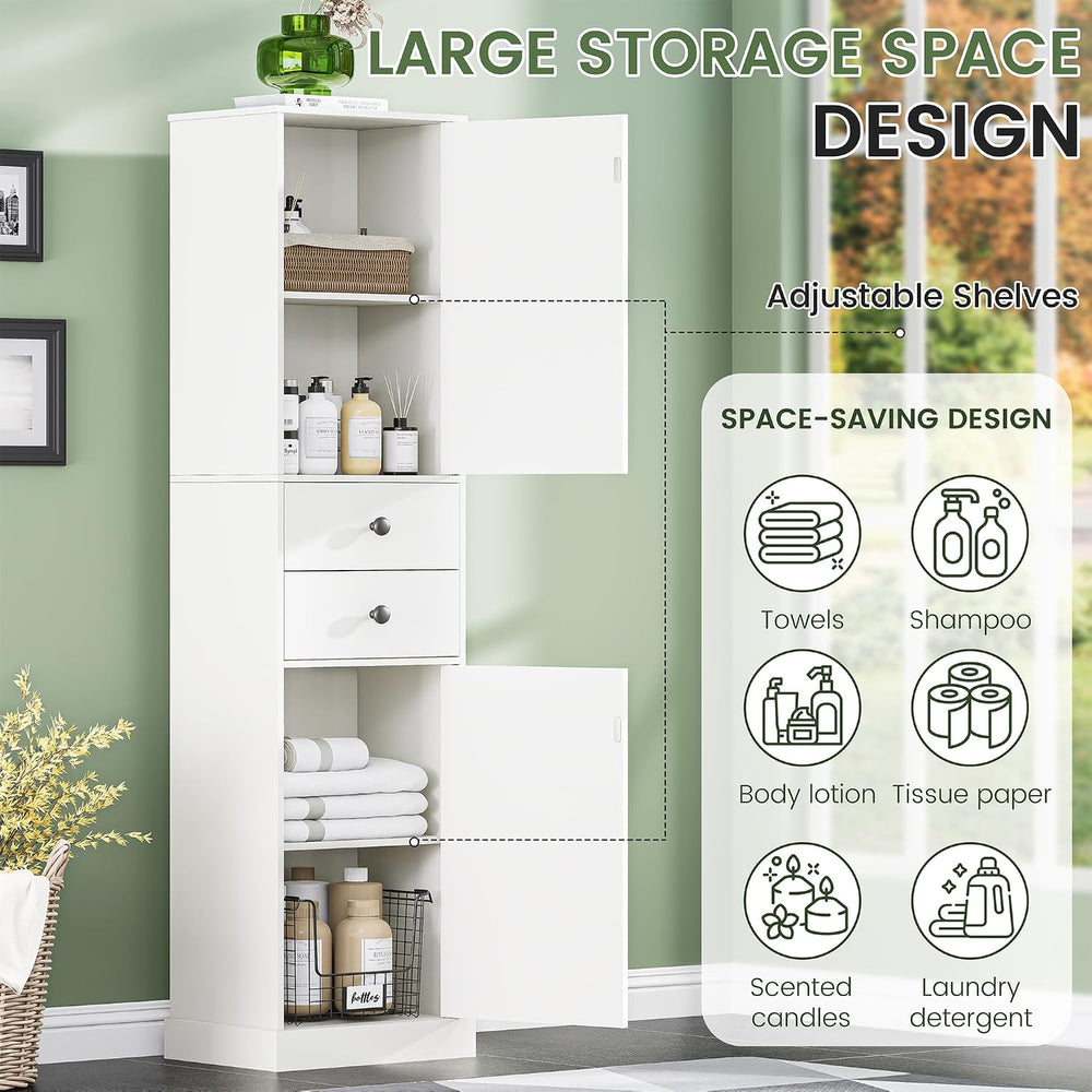 Tall Bathroom Storage Cabinet with 2 Drawers, Farmhouse Narrow Storage Cabine...