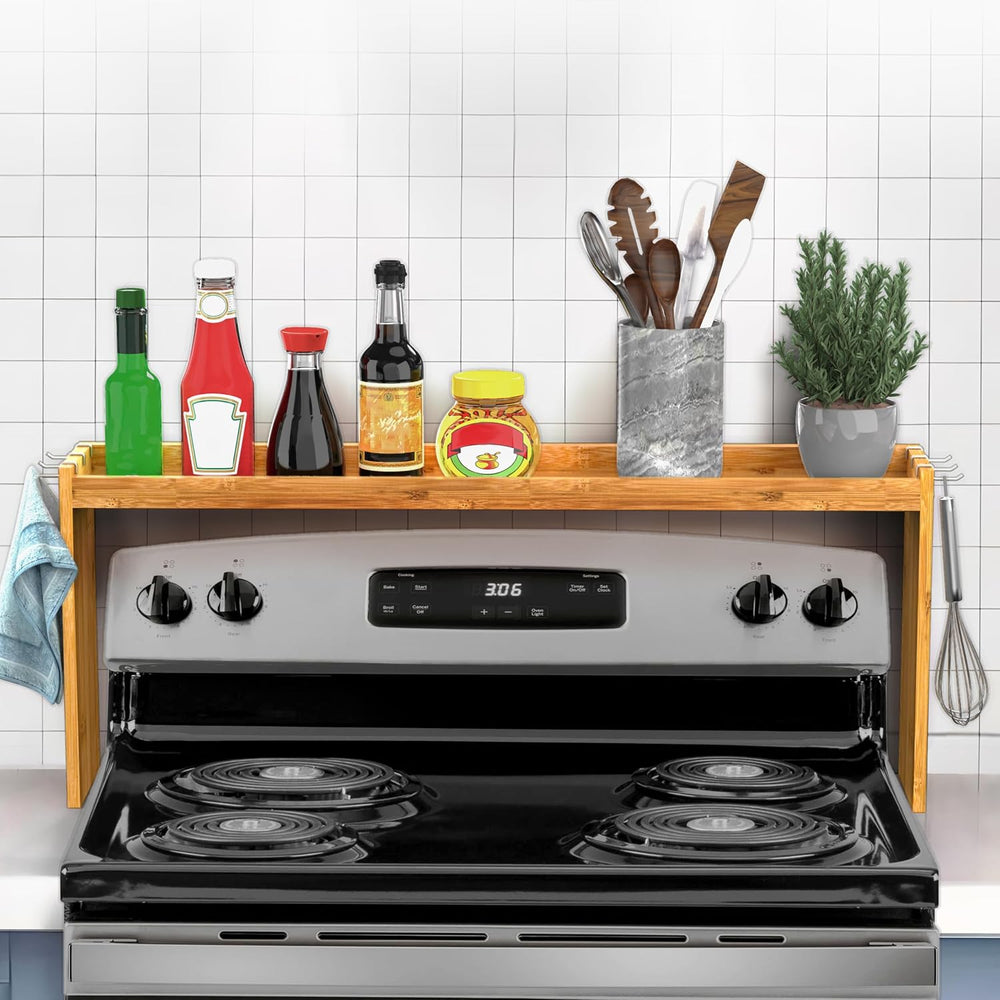 IIIOIIIA Bamboo Over the Stove Spice Shelf for Kitchen, 31.5" Spice Rack...