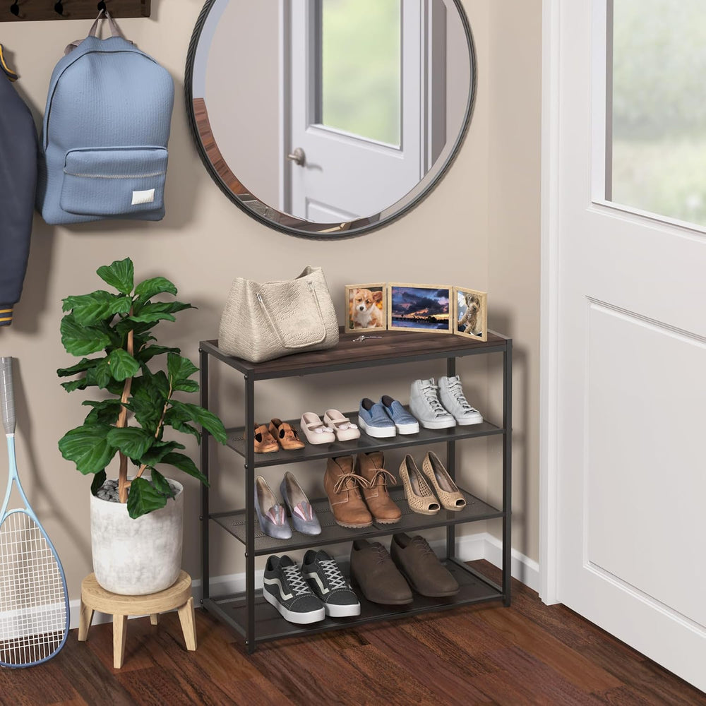 ClosetMaid 4-Tier Shoe Rack, Storage Organizer, with Wood Top Shelf, 3 Metal ...