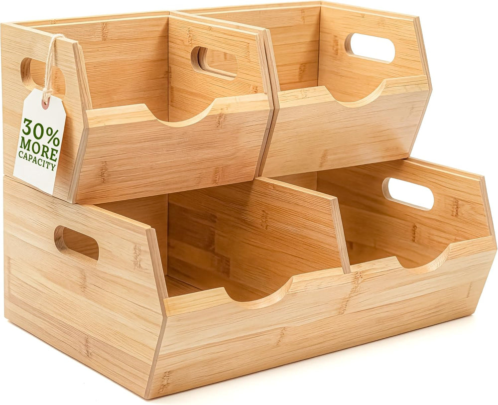 HOMESTEAD Extra Large Bamboo Pantry Storage Bins – 30% Larger, Stackable Pota...