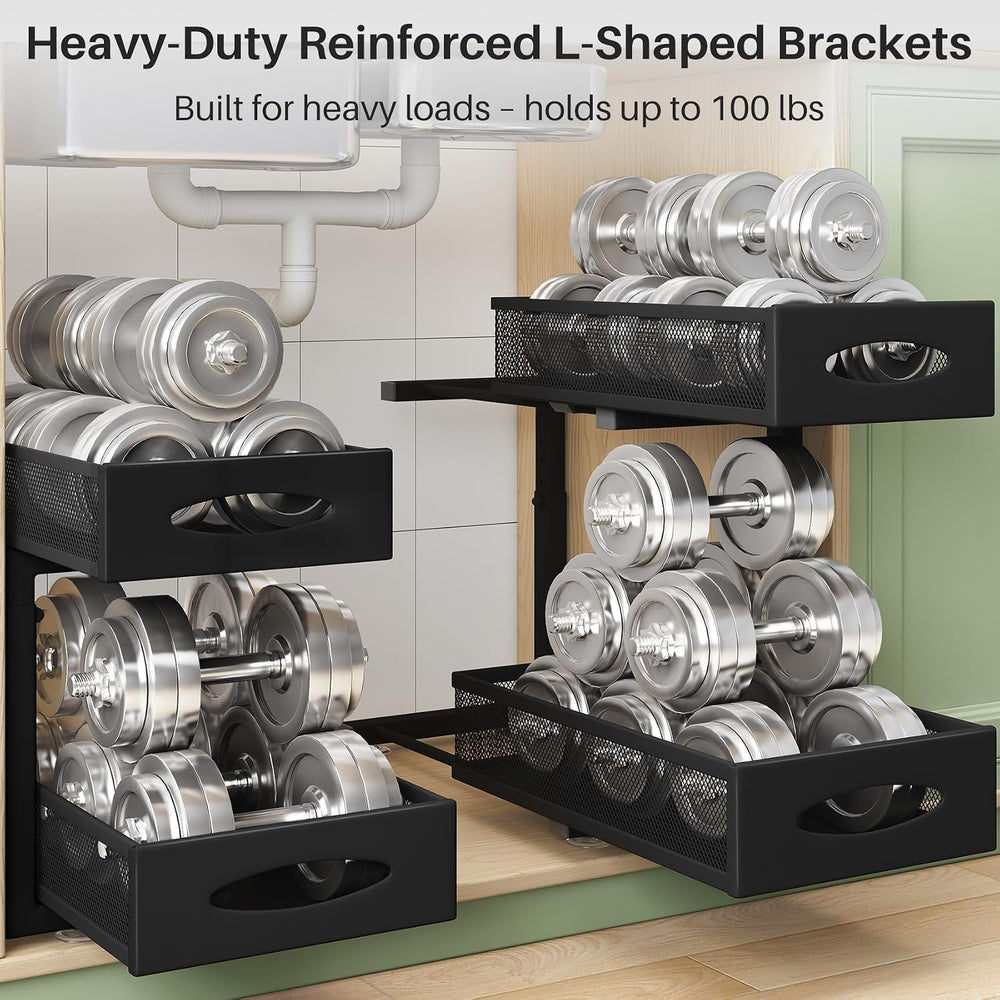 Under Sink Organizer, 2 Tier Pull out Cabinet Organizer Baskets with Mesh Sli...